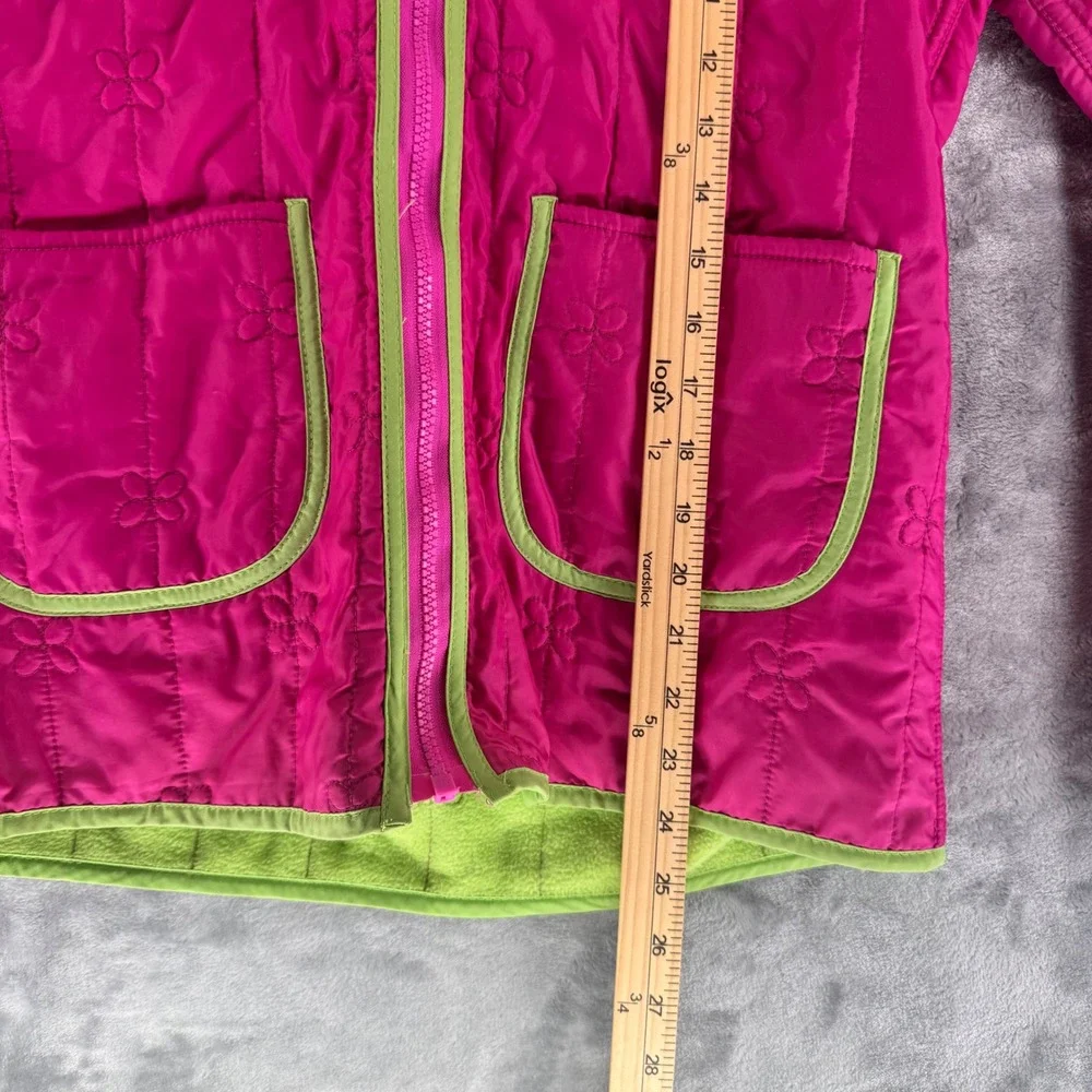 Rothschild Girls Quilted Floral Pink Green Zip Hooded Jacket Size L 14